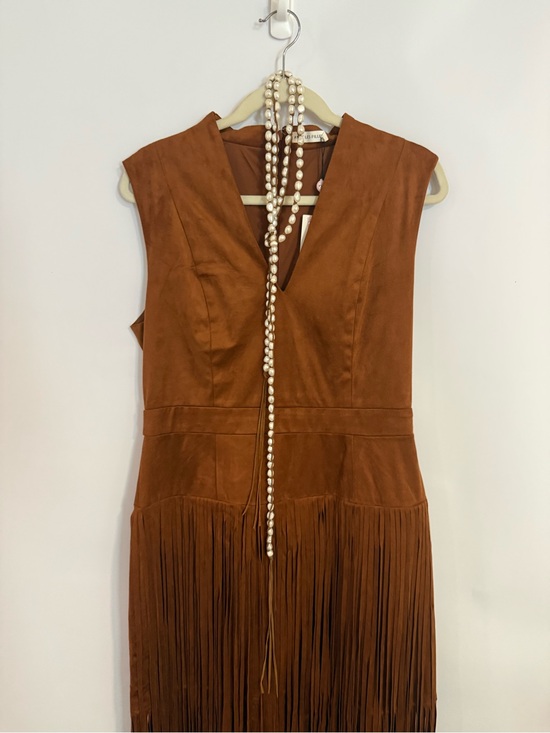 Avec Les Filles Dresses & Skirts - Avec Les Filles Brown Suede Fringe Midi dress